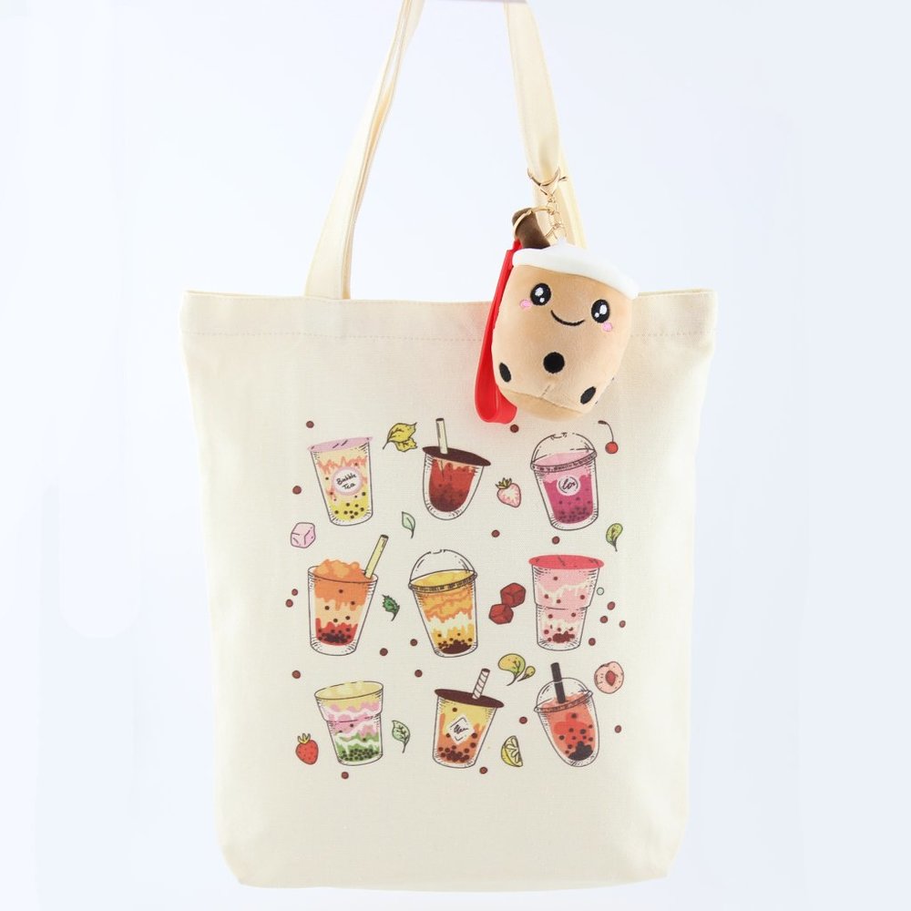 Boba Tote Bag with a Boba Plush Keychain